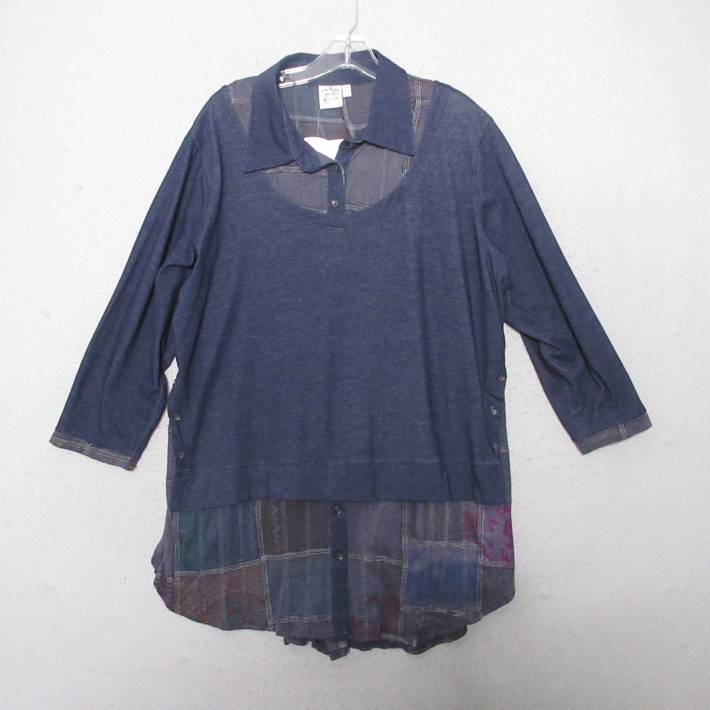 Parsley & Sage Tunic Top 1X Mixed Media Plaid Art to Wear Layered Preppy NWT